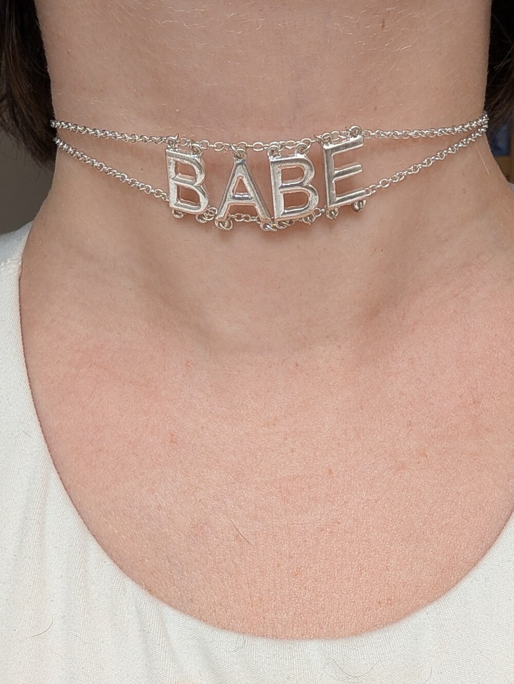 Silver "BABE" Double Chain Choker Necklace
